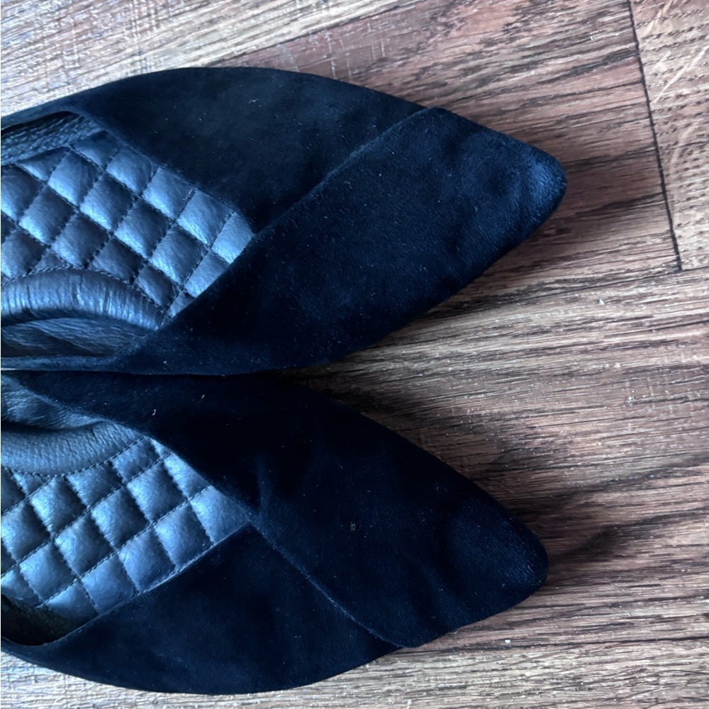 Birdies The Swan Black Suede Pointed Toe Mules Flats - Size 10.5 - Picture 8 of 11